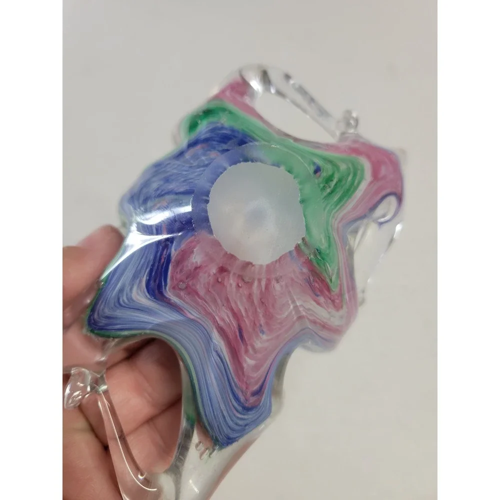 Vintage Art Glass Basket Swirl Murano Hand Blown Star Base 5.5 Inch